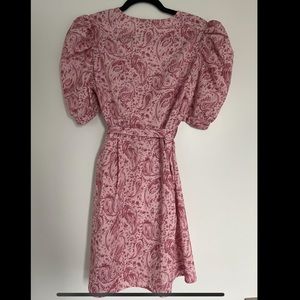 Pink print dress with tie - size L